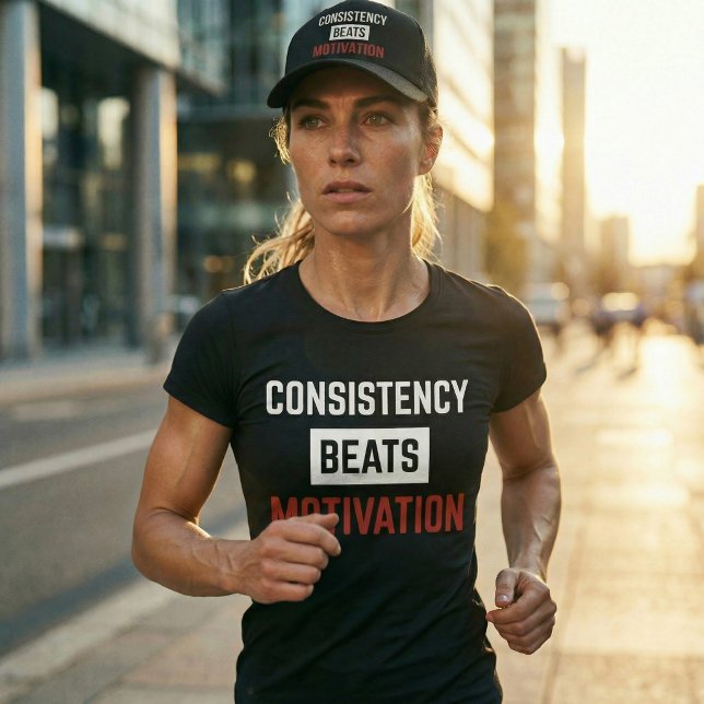 Consistency Beats Motivation Gym Workout T-Shirt (Consistency beats motivation. Show up anyway.)