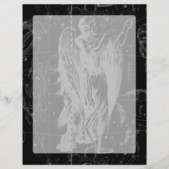 Constelação de Virgem Hevelius 1690 a preto (Frente)