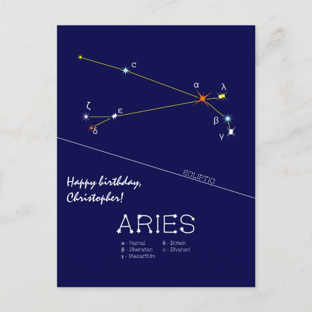 Constelação Zodiacal de Áries Cartão Postal (Frente)