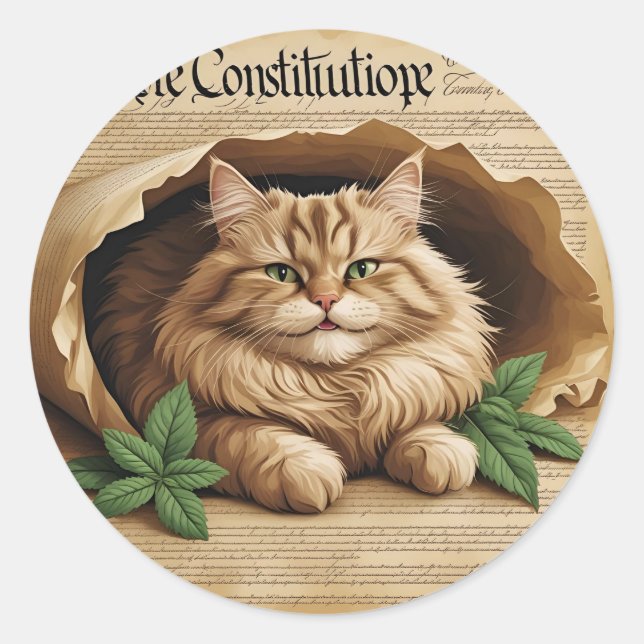 Constituição e Catnip - Adesivo de Gato Patriótico (Frente)