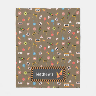 Construção e estrada sinalizam marrom. Cobertor de