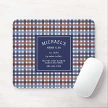 Construction Company Blue Burgundy Plaid Mouse Pad