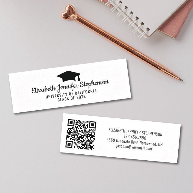 Contato Cartão de código qr simples de graduação (Graduate name insert card with QR Code)
