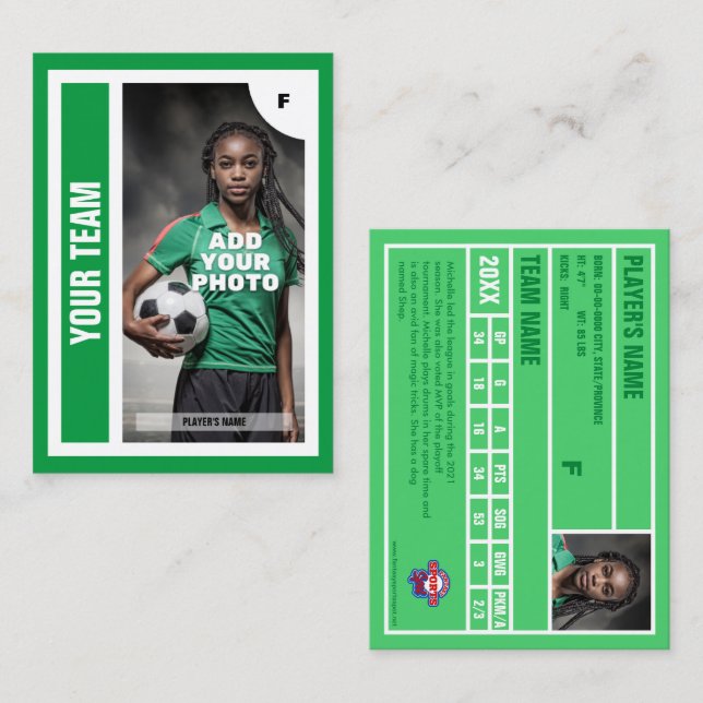 Contato Cartão de Comércio de Futebol (Verde) - Adicione S (Frente/Verso)