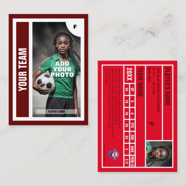 Contato Cartão de Comércio de Futebol (Vermelho Escuro) -  (Frente/Verso)