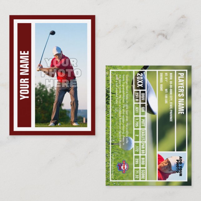 Contato Cartão de Comércio de Golfe Personalizado - Vermel (Frente/Verso)