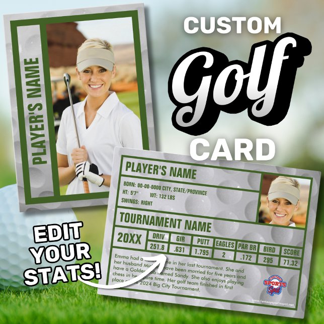 Contato Cartão de Comércio de Golfer | Souvenir de torneio (Custom golf trading card souvenir. Edit your tournament stats.)