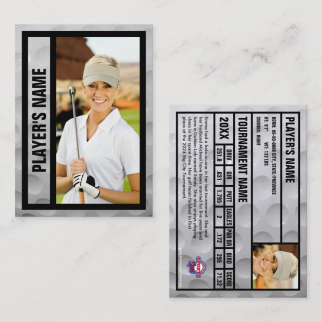 Contato Cartão de Comércio de Golfer | Souvenir de torneio (Frente/Verso)