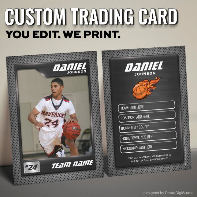 Contato Cartão de Comércio De Grafite Para Bacas, Presente (Custom Basketball Trading Card, Black Graphite Player Card)