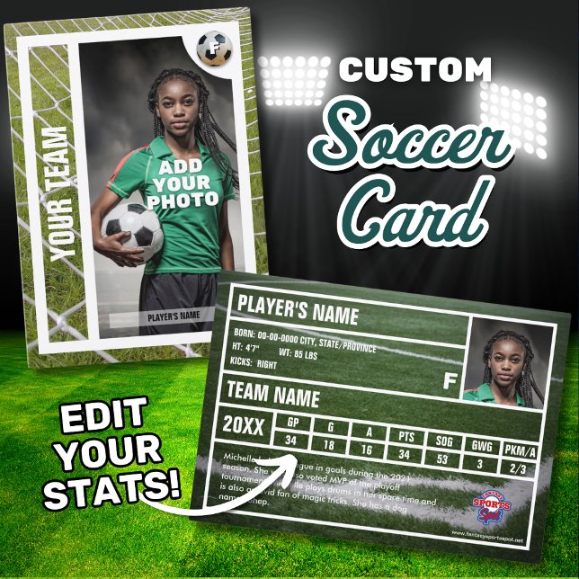 Contato Cartão de Comércio de Jogador de Futebol Souvenir (Edit your personal soccer statistics to customize your own soccer player trading card.)