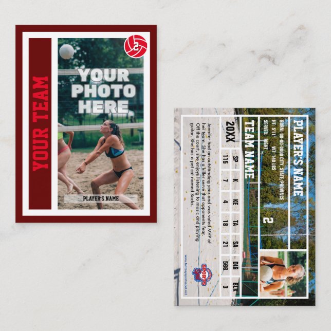 Contato Cartão de Comércio de Voleibol de Praia Personaliz (Frente/Verso)