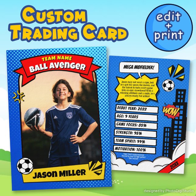 Contato Cartão de Comércio Personalizado De Futebol, Cartã (Custom Soccer Trading Card, Comic Soccer Card)