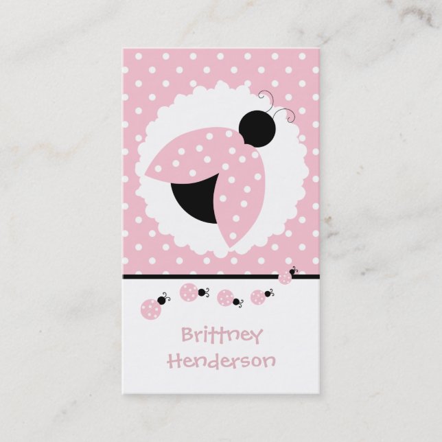 Contato Cartão de Data de Reprodução Girly Ladybugs Rosa (Frente)