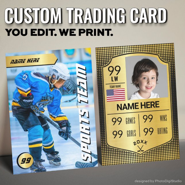 Contato Cartão de Jogador de Hóquei em Hóquei Dourado Shie (Custom Hockey Trading Card, Gold Shield Player Card)