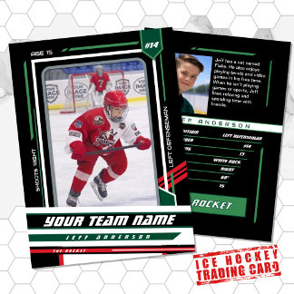 Contato Cartão de Jogador de Hóquei no Gelo Verde e Preto