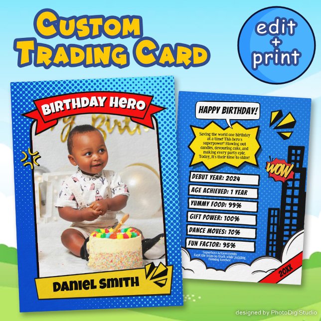 Contato Cartão de Negociação Personalizado, Aniversário Fa (Custom Comic Birthday Trading Card Birthday Favors)