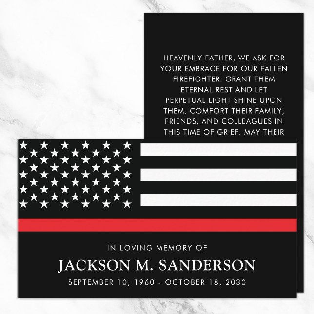 Contato Cartão de Oração da Linha Vermelha do Funeral do B (Firefighter Memorial Funeral Red Line Prayer Card)