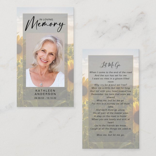 Contato Cartão de Oração Memorial | Girassóis (Frente/Verso)