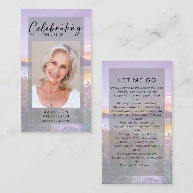 Contato Cartão de Oração Memorial | LAVANDA (Frente/Verso)