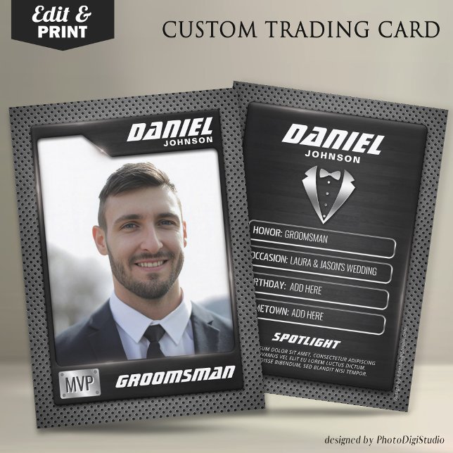 Contato Cartão de padrinho de casamento, melhor presente p (Groomsman Trading Card, MVP Best Man Gift, Wedding Groom Card)