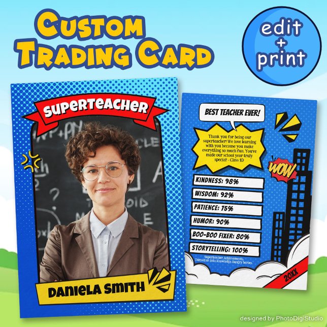 Contato Cartão de Professor Personalizado, Cartão de Profe (Personalized Teacher Card, Superhero Teacher Card)