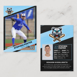 Contato Cartão de Troca de Beisebol Azul e Preto, Cartão d