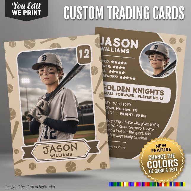Contato Cartão de Troca de Beisebol Personalizado, Cores E (Custom Baseball Trading Card, Editable Colors Card)