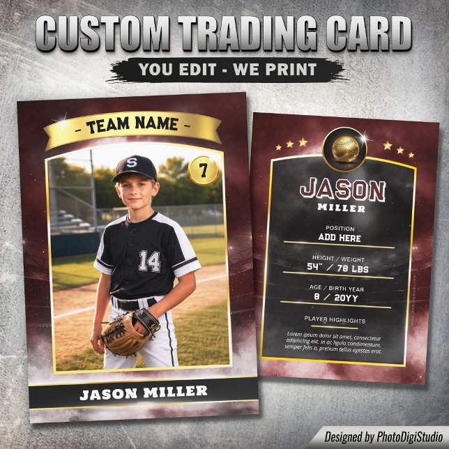 Contato Cartão de Troca de Beisebol Personalizado, Estádio (Custom Baseball Trading Card, Red Gold Stadium Player Card)