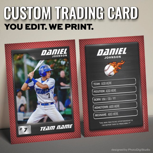 Contato Cartão de Troca de Beisebol Personalizado, Jogador (Custom Baseball Trading Card, Red Graphite Player Card)