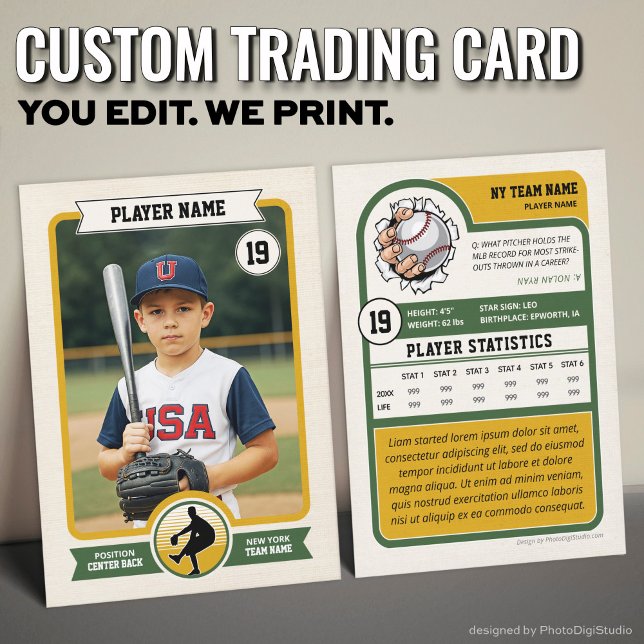 Contato Cartão de Troca de Beisebol Personalizado Vintage, (Vintage Custom Baseball Trading Card, Green Player Card)