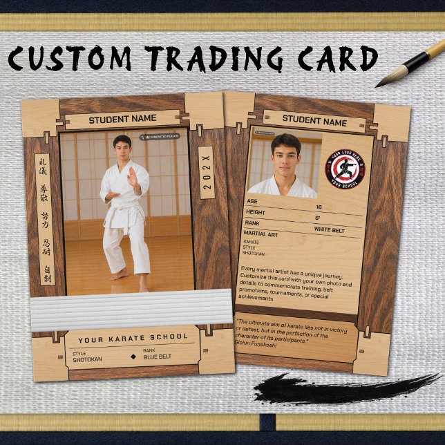 Contato Cartão de Troca de Cinto Branco de Karatê em Madei (Every karate journey begins with a white belt—create a personalized keepsake.)