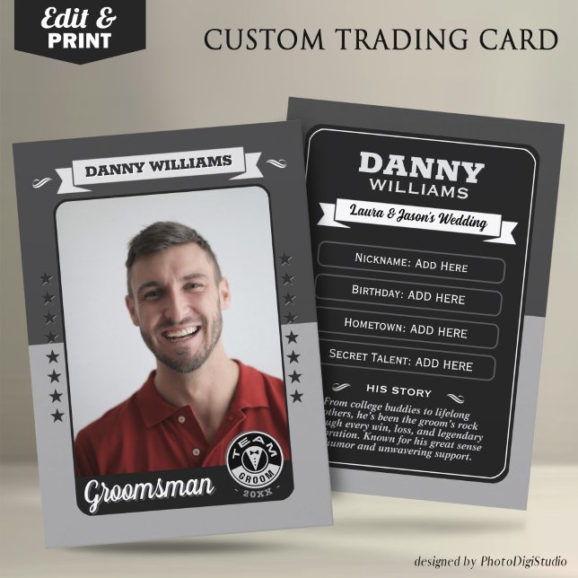 Contato Cartão de Troca de Equipe Personalizado para o Noi (Custom Team Groom Trading Card, Groomsmen Gifts Best Man Trading Card, Retro Wedding Cards)