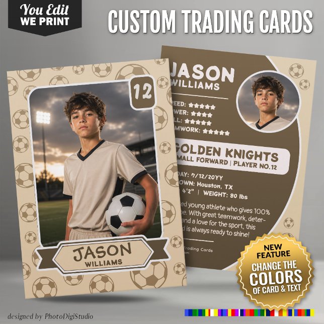 Contato Cartão de Troca de Futebol Personalizado, Cores Ed (Custom Soccer Trading Card, Editable Colors Card)