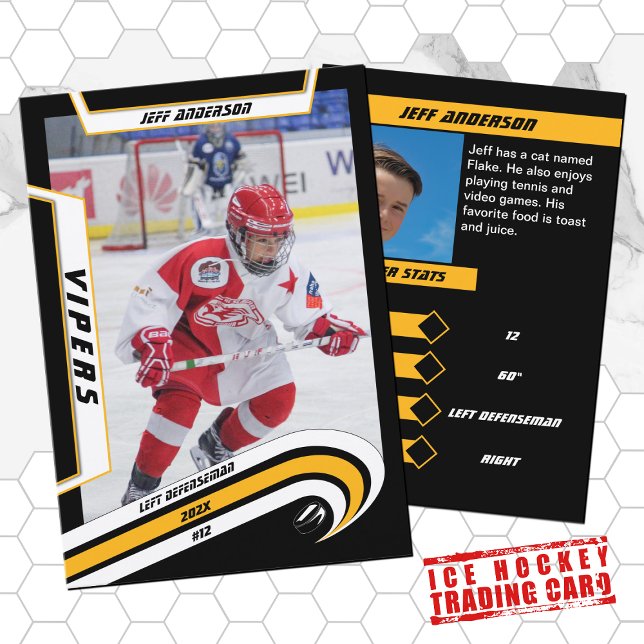 Contato Cartão de Troca de Hóquei no Gelo em Amarelo Vibra (Sunny vibes for young hockey champs! Cool yellow hockey trading card - a perfect souvenir and gift )