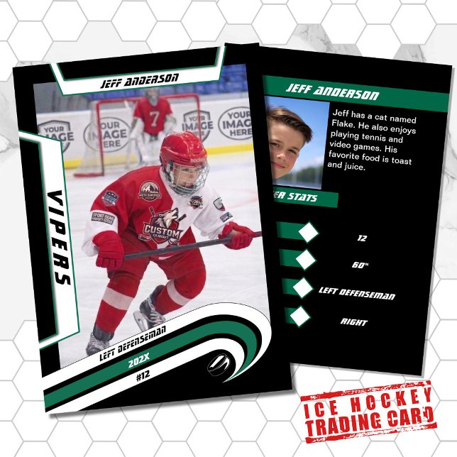 Contato Cartão de Troca de Hóquei no Gelo em Verde Vibrant (Youthful green hockey card ideal for kids in the little league. Stylish souvenir and perfect gift.)