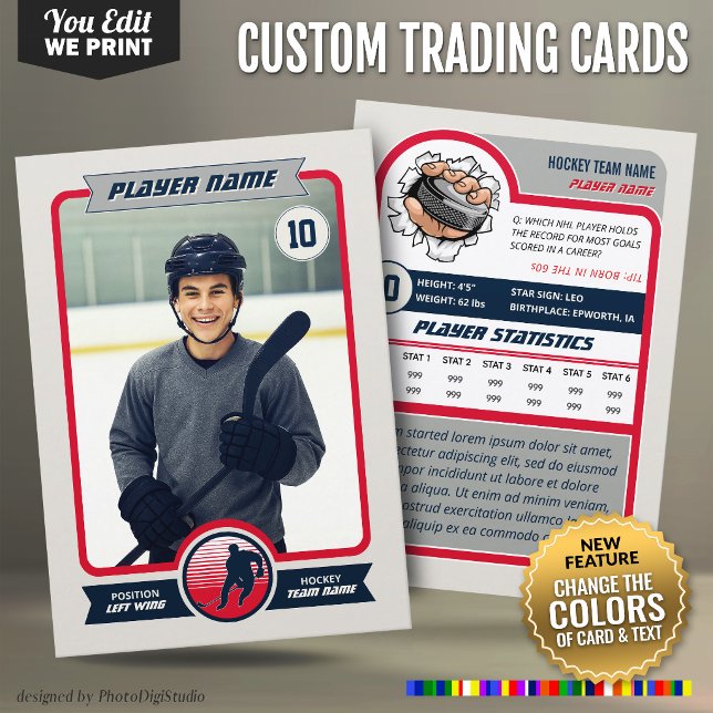 Contato Cartão de Troca de Hóquei Personalizado, Cores de  (Custom Hockey Trading Card, Custom Team Colors Player Card)