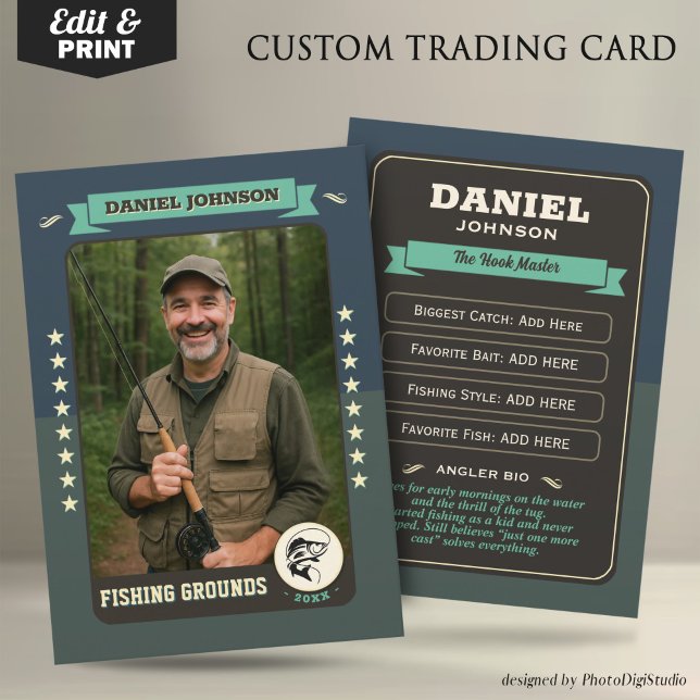 Contato Cartão de Troca de Pesca Personalizado, Presentes  (Custom Fishing Trading Card, Fisherman Trading Card Custom Gifts for Fishermen, Angler Card)