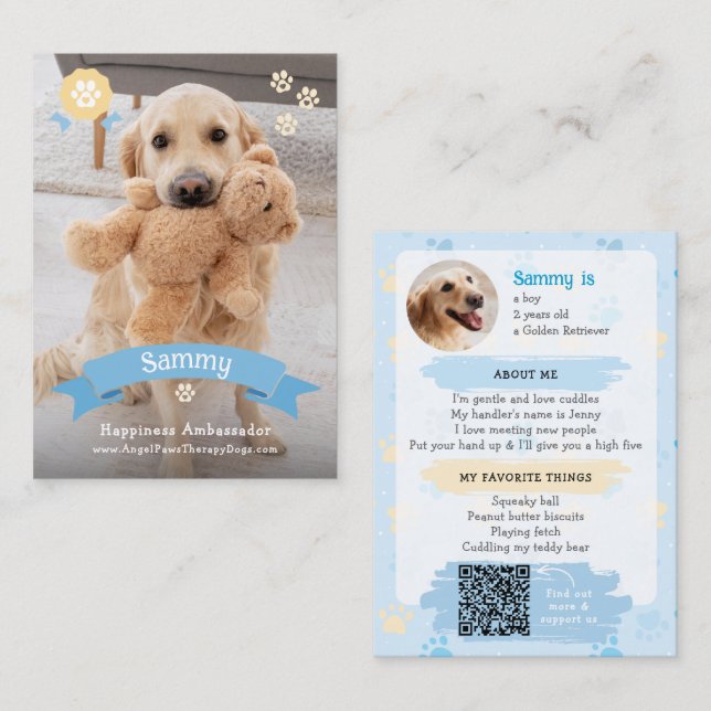 Contato Cartão de Troca de Pet com Foto, Código QR Therapy (Frente/Verso)