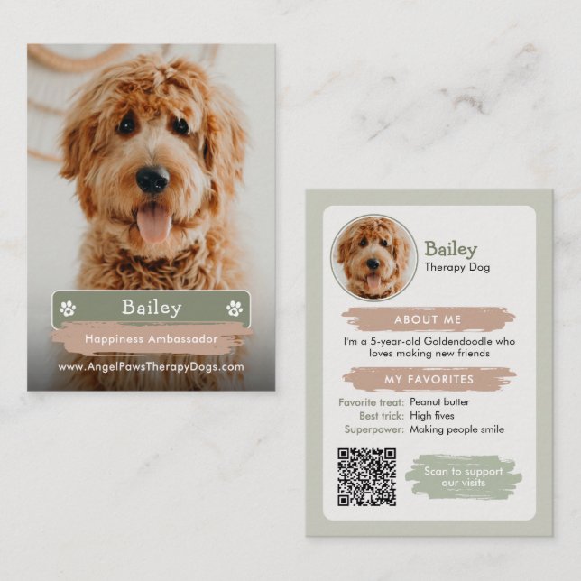 Contato Cartão de Troca de Pet, Foto e Código QR de Cão Te (Frente/Verso)