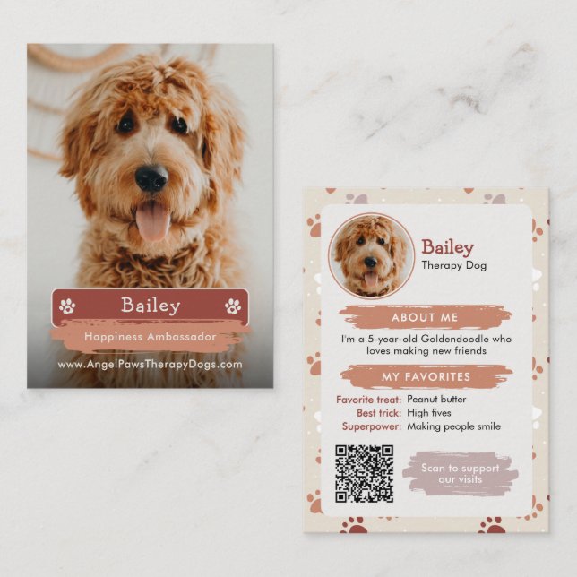 Contato Cartão de Troca de Pet, Foto e Código QR do Cão de (Frente/Verso)