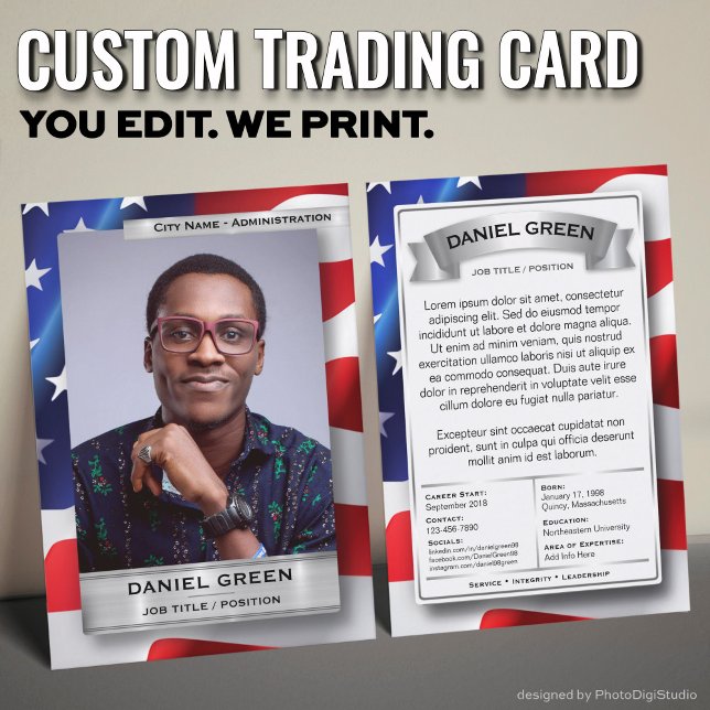 Contato Cartão de Troca de Serviço Público Personalizado,  (Custom Public Service Trading Card, American Flag Card)