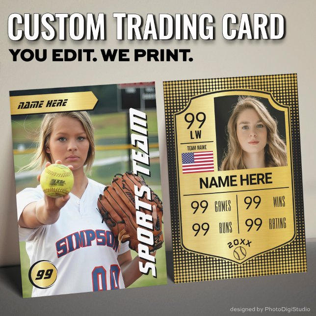 Contato Cartão de Troca de Softbol Personalizado, Jogador  (Custom Softball Trading Card, Gold Shield Player Card)