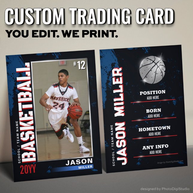 Contato Cartão de Trocas de Basquete, Cartão de Jogador de (Custom Basketball Trading Card, US Blue Red Player Calling Card)