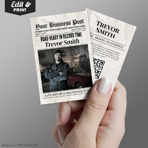 Contato Cartão de visita de jornal, mecânico de carro de r