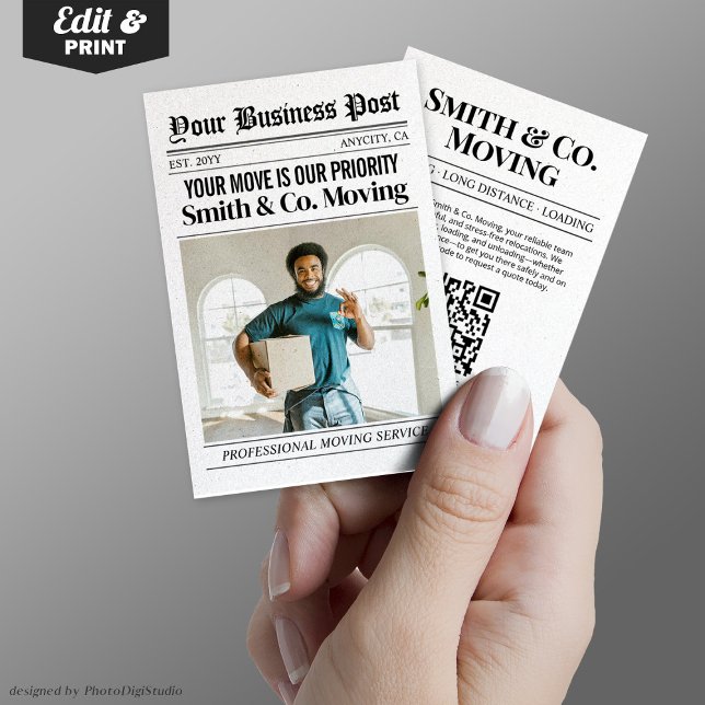 Contato Cartão de visita de jornal, serviços de embalagem  (Newspaper Business Card, Packing & Moving Services Calling Card)