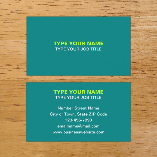 Contato Cartão de Visita Simples com Texto em Azul Turques (Plain texts design teal green calling card.)