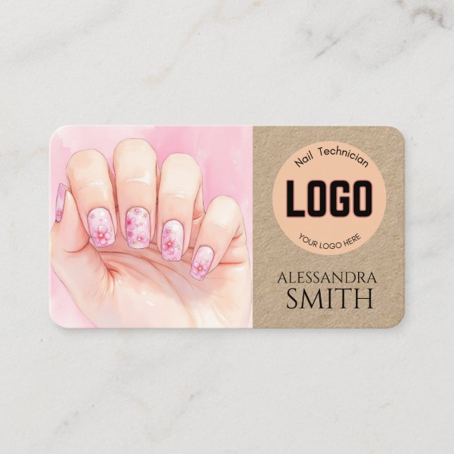 Contato Cartão Moderno Simples de Nail Tech Empresarial Pr (Frente)