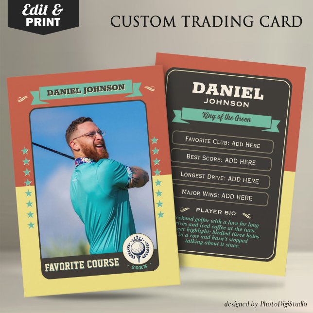 Contato Cartão Personalizado De Tração De Golfe, Cartão De (Custom Golfer Trading Card, Golf Trading Card Custom Gifts for Golfers, Retro Golf Card)