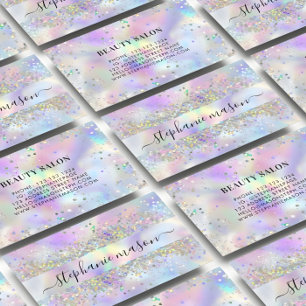 Contato Holographic Glitter Beauty Salon Cartão de visita