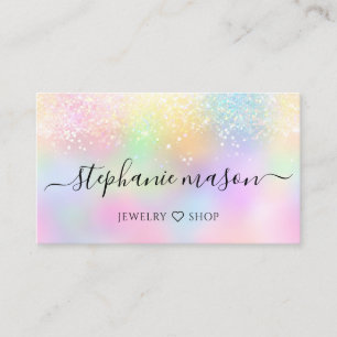Contato Holographic Glitter Pastel Girly Cartão de visita